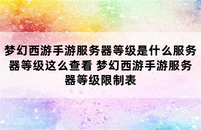 梦幻西游手游服务器等级是什么服务器等级这么查看 梦幻西游手游服务器等级限制表